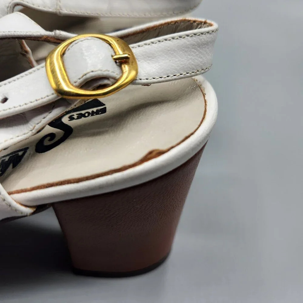 Vintage Platform Heels White  Brown Italy Size 6 - Picture 5 of 13